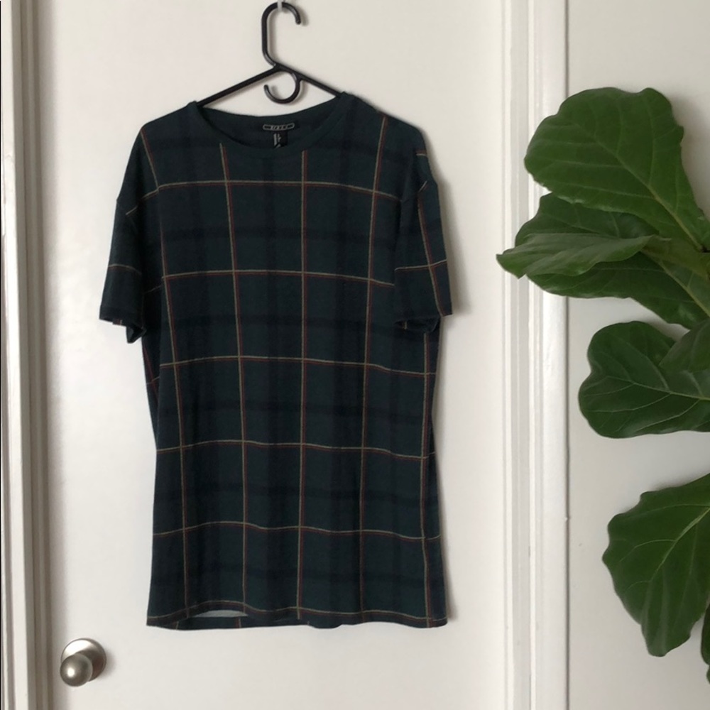 Plaid Knotted Long Tee